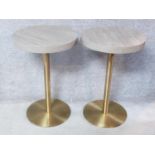 A pair of Pedrali Inox brass and wood laminate tall grey tables. H.75 W.50 D.50cm