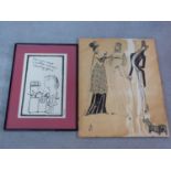 Two framed and glazed lithographs. One of a cartoon by Melville Calman (1931-1994). The other is a