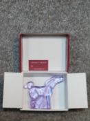 A new in box Czech purple glass horse by Moser. Designed by Jaroslav Stursa. Signed to base and