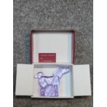A new in box Czech purple glass horse by Moser. Designed by Jaroslav Stursa. Signed to base and