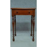 A late 19th Century mahogany bedside table with frieze drawer, raised on turned tapering supports.