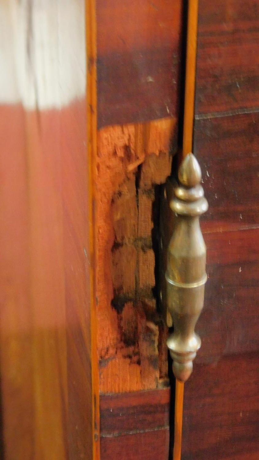 A Georgian mahogany press cupboard with quarter veneered and crossbanded panel doors enclosing - Image 7 of 10