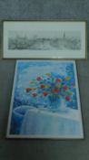 Two framed and glazed prints, one depicting the city of Florence and the other titled 'Afternoon