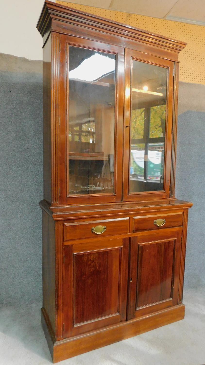 A late 19th century walnut library bookcase with glazed upper section above pair of frieze drawers - Image 3 of 4