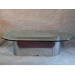 A contemporary D - end pedestal base glass table, by Rochebobois. H.36 W.125 D.73cm