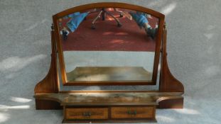 A Victorian mahogany and inlaid bevelled dressing mirror with two drawers. (from a dressing table)
