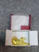 A new in box Czech yellow glass dog by Moser. Designed by Jaroslav Stursa. Signed to base and has