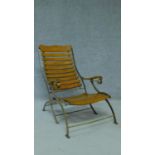 A vintage style Rayne iron and teak folding steamer deck chair. H.89
