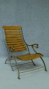 A vintage style Rayne iron and teak folding steamer deck chair. H.89