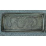A Chinese Wang Hing 90 Standard silver card tray, rectangular raised on four stepped feet, the