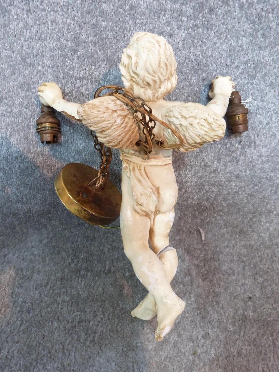 A collection of items, including two plaster cherub light fittings, one gilded, a carved alabaster - Image 5 of 19