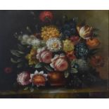 A gilt framed oil on canvas, floral scene, signed Frances. 100 x 85 cm