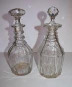 Two Georgian cut glass decanters. H.28cm