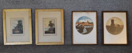 A pair of framed and glazed etchings, signed by the artist and another similar pair. H.38 x 28cm