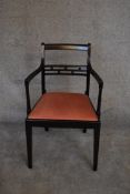 A 19th century mahogany open armchair. H.84 x 50cm