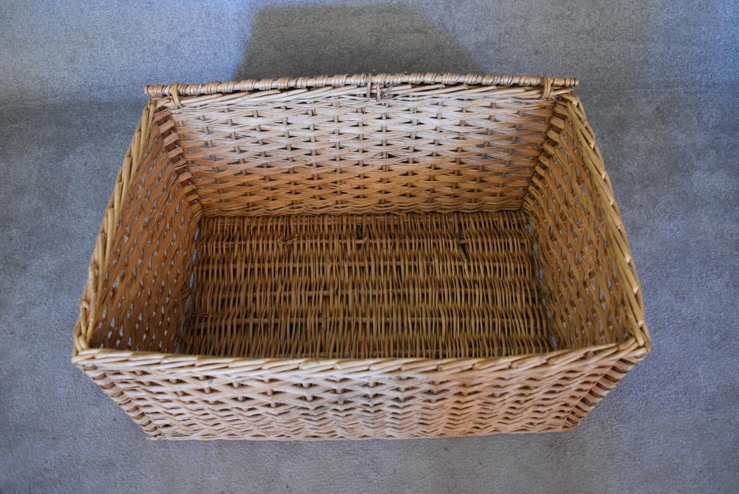 A large vintage wicker basket or food hamper. H.48 x 90 x 60cm - Image 3 of 3