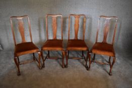 A set of four Georgian style beech dining chairs on cabriole supports. H.102 x 45cm