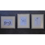 Three framed and glazed pencil sketches, nude figures, signed 'CDM'. H.34 x 28cm