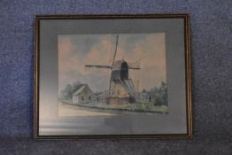 Gerald Willem Pieter (1870-1931), framed and glazed watercolour, windmill, signed. H.53 x 65cm