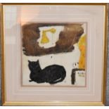 A gilt framed and glazed abstract oil on canvas of a cat. H.50 x 50cm H.45 x 55cm