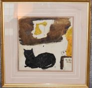 A gilt framed and glazed abstract oil on canvas of a cat. H.50 x 50cm H.45 x 55cm