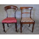 A 19th century mahogany bar back dining chair and a Victorian mahogany dining chair. H.86 X 48cm