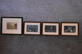A set of three framed and glazed watercolours, woodland scenes, signed, and a another of a lake