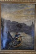 A 19th century gilt framed oil on canvas, rowboat at sea. H.45 x 36cm