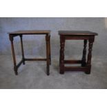 A small oak antique style occasional table and another similar. H.44 x 40cm