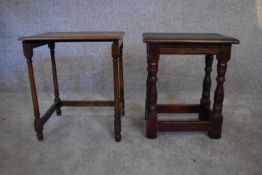 A small oak antique style occasional table and another similar. H.44 x 40cm