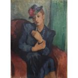 A framed oil on canvas, portrait of a seated lady. H.78 x 60cm