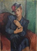 A framed oil on canvas, portrait of a seated lady. H.78 x 60cm