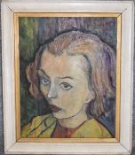 A framed oil on board, portrait of a woman. H.70 x 60cm