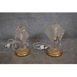 A pair of gilt metal and crystal handkerchief table lamps. H.42 x 20cm