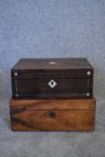 A 19th century rosewood and mother of pearl inlaid sewing box and another walnut similar. H.10 x