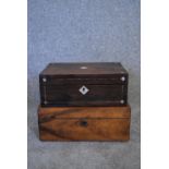 A 19th century rosewood and mother of pearl inlaid sewing box and another walnut similar. H.10 x