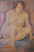 An oil on canvas, nude lady, from the studio of the late Jacqueline Morreau, unsigned. H.76 x 62cm