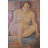 An oil on canvas, nude lady, from the studio of the late Jacqueline Morreau, unsigned. H.76 x 62cm