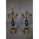 A pair of Continental style ormolu and marble seven branch candelabras. H.62cm (central sconce