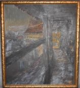 Rudolf Poeschmann (1878-1954) A large gilt framed oil on canvas, Die Stadtmauer. H.120 x 103cm