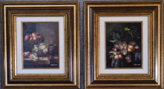 A pair of gilt framed oils on board, still life fruit, signed Hofman. H.40cm x 45cm.