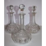 Three various Victorian cut glass decanters of bulbous form. H.28cm