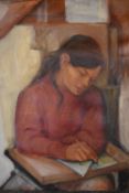 An oil on canvas, lady drawing, from the studio of the late Jacqueline Morreau, unsigned. H.50 x 40c