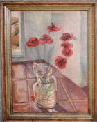 A framed oil on board, still life poppies. H.80 x 60cm