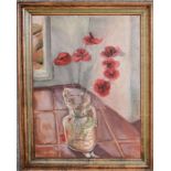 A framed oil on board, still life poppies. H.80 x 60cm