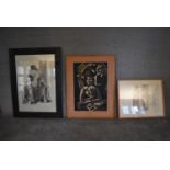 A large framed and glazed print, study of a nude and two other framed prints. Largest H.120 x 89