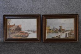 A pair of oil on panel landscapes in wooden frames. Signed L. Dufit. H.24 x 30cm