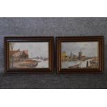 A pair of oil on panel landscapes in wooden frames. Signed L. Dufit. H.24 x 30cm