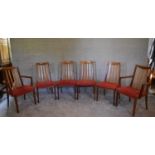 A set of six vintage teak G-plan chairs, including two armchairs. H.92 x 50cm