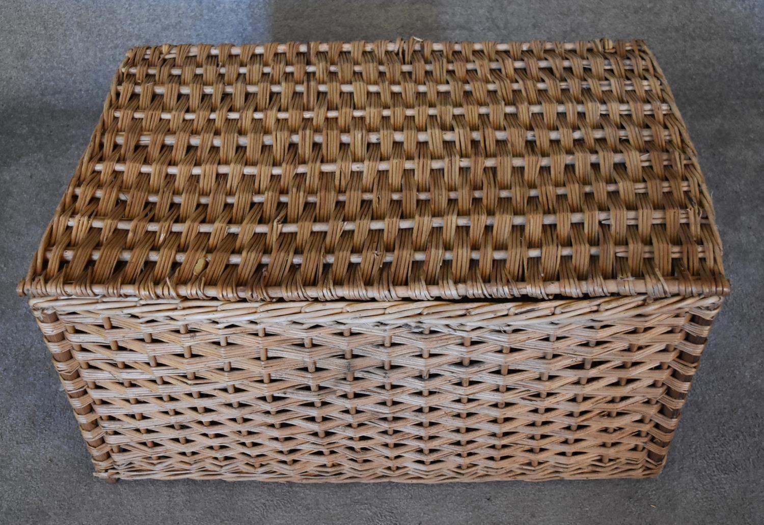 A large vintage wicker basket or food hamper. H.48 x 90 x 60cm - Image 2 of 3